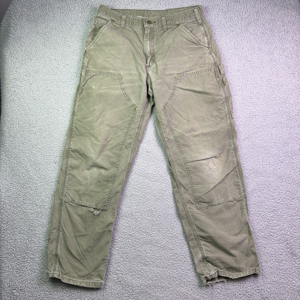 Carhartt Double-Knee Pants Mens 31x29 Green Loose Fit Carpenter Workwear